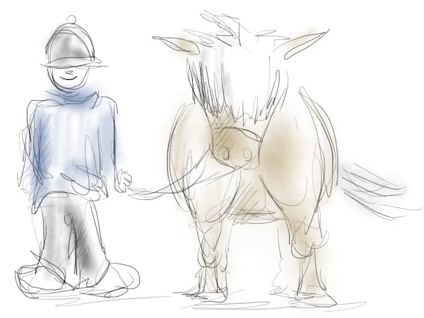 dessin enfant avec son poney